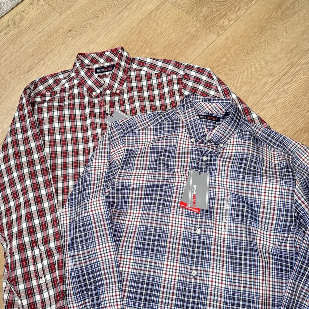 ROUNDTREE & YORKE travelSMART L/S ‎ Men's Plaid Sz LT Shirt Lot Of 2 NWT